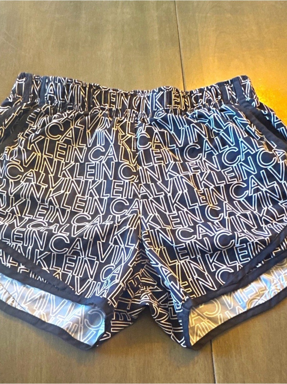 Calvin Klein Navy Blue and White Logo Athletic Shorts